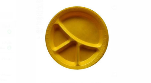 Yellow Round Plain Four Compartments Disposable Plastic Plate For Party End Events