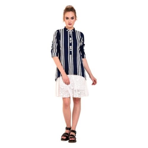 High Low Trendy Casual Shirt With Vertical Lines And Turtle Neck For Ladies Age Group: 16-28 Years