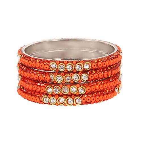 Ladies Elegant Look Round Orange Glass Bangles