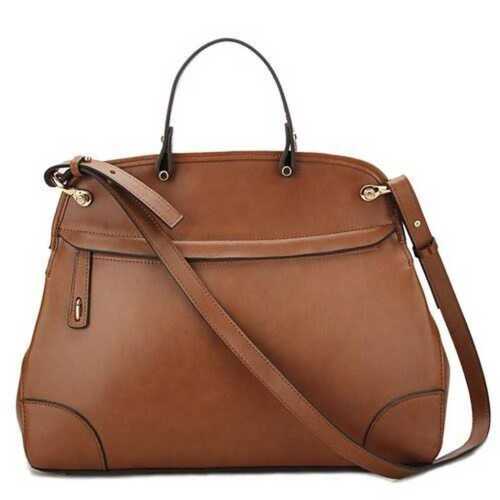 Ladies Leather Purse In Brown Color And Side Hanging Style, 1.2 Kg Weight