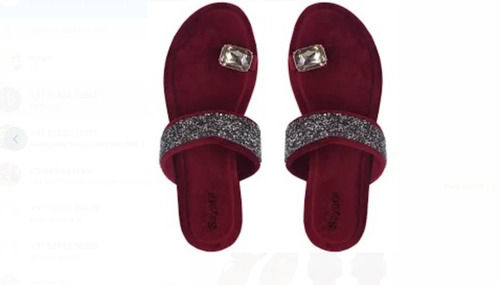 Green Maroon Comfortable With Stone Work Ladies Rubber Flat Sandals