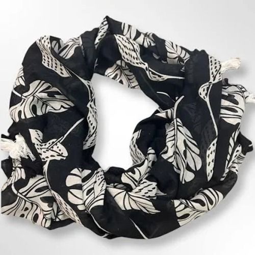 Rectangular White And Black Sapphire Floral Print Pure Cotton Girls Stole