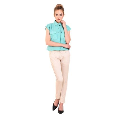 Turquoise Blue Casual Wear Semi-Formal Cotton Shirts For Women