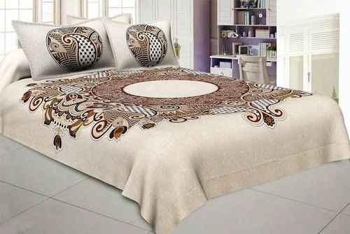 Comfortable And Breathable Printed Cotton Double Bed Sheet With 2 Pillow Case