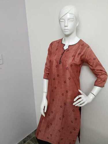 Ladies 3/4th Sleeves Plain Cotton Kurti For Casual Wear