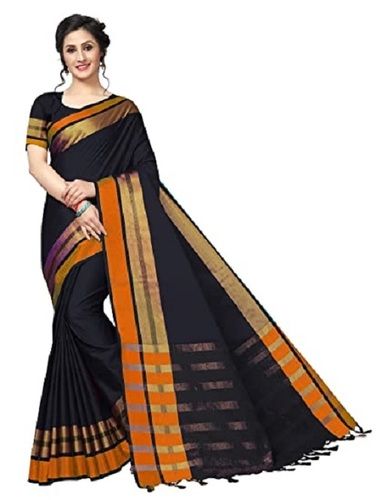 Ladies Casual Wear Stylish Black And Orange Designer Saree
