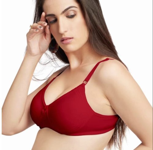 Ladies Summer Wear Adjustable Straps Non Padded Plain Maroon Cotton Bra