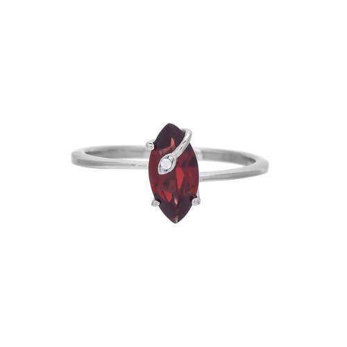 Rhodium Plated Pure 92.5 Sterling Silver Elegant Marquise Shape Red Garnet Solitaire Gemstone Finger Ring for Girls and Women