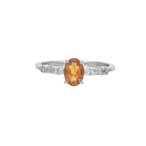 Sivyaa Pure 92.5 Sterling Silver Rhodium Plated Oval Cut Natural Citrine And Cubic Zircon Gemstone Ring for Girls and Women