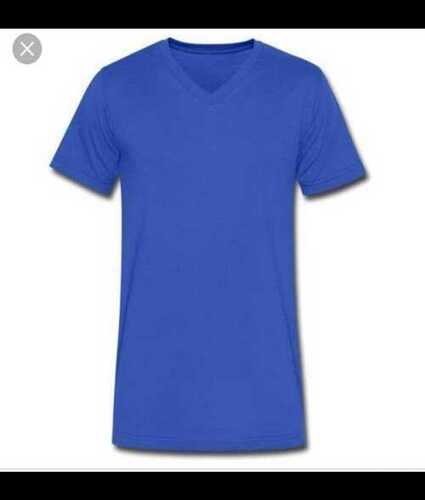 V Neck T Shirt For Casual Wear Occasion - Cotton Sizes L M S XXL XXXL Blue Color Plain Pattern | Male Half Sleeve Anti-Shrink Feature