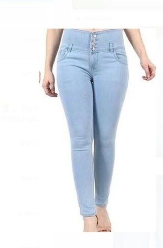 Washable And Comfortable High Waist Ankle Length Slim Fit Blue Ladies Denim Jeans