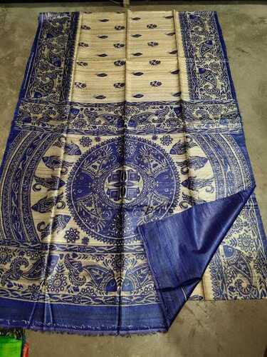 6.3 M Party Wear Madhubani Printed Tussar Silk Sarees With Blouse Piece