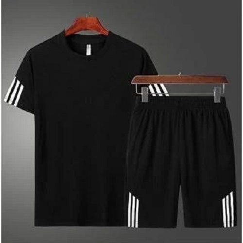 Iron Daily Wear Plain Pattern Men Casual Striped Comfortable T-Shirt And Short Set