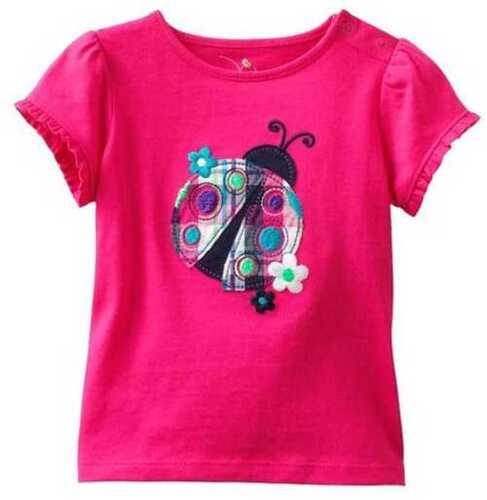Girl Comfortable Beautiful Printed Stylish And Fashionable Pink Cotton T-shirt Size: Customized