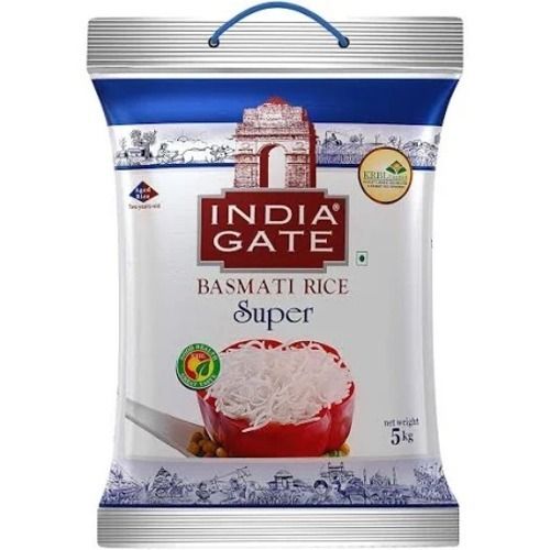 Pack Of 5 Kilogram Long Grain Natural White 75 Percent Broken India Gate Basmati Rice 