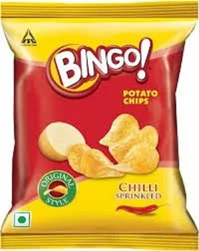 पाक 40 ग्राम गोल पीला नमकीन और क्रिस्पी मिर्च छिड़का हुआ बिंगो पोटैटो चिप्स कलर कोड: सफेद