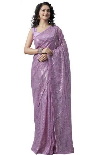 FESHILIOUS Plain Georgette Purple Wine Colour Saree With Satin Lace Border  Celebrity Wear Sadi For Women : Amazon.in: Fashion