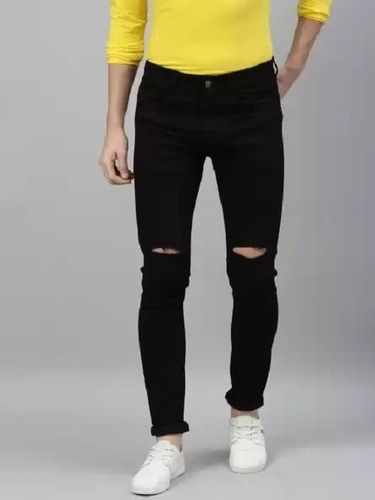 32 Inches Waist Stylish And Trendy Black Denim Ripped Knee Dyed Jeans Pants