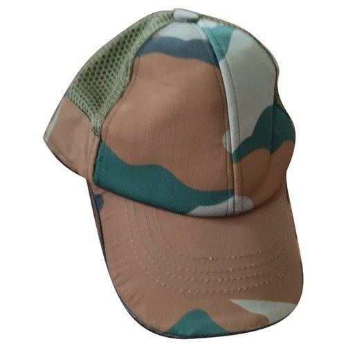 Brown and Green Cotton Camouflage Army Cap, Size: Medium