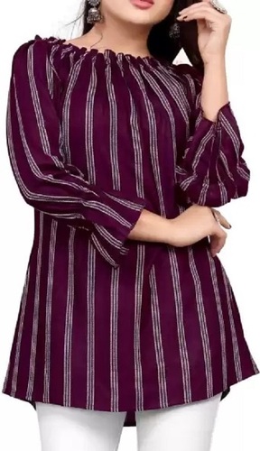 ब्लू एंड व्हाइट पार्टी वियर आसानी से धोने योग्य और हवा पार होने योग्य कॉटन फ़ैब्रिक गर्ल्स टॉप