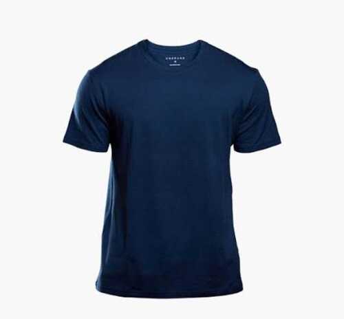 Cotton Round Neck Short Sleeve Blue T Shirt 