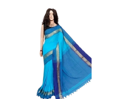 White Marble Sky Blue Cotton Fabric Comfortable And Easily Washable Designer Cotton Saree 