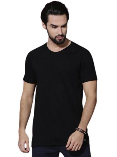 Black Stylish And Short Sleeves Round Cotton Plain T Shirts For Men 