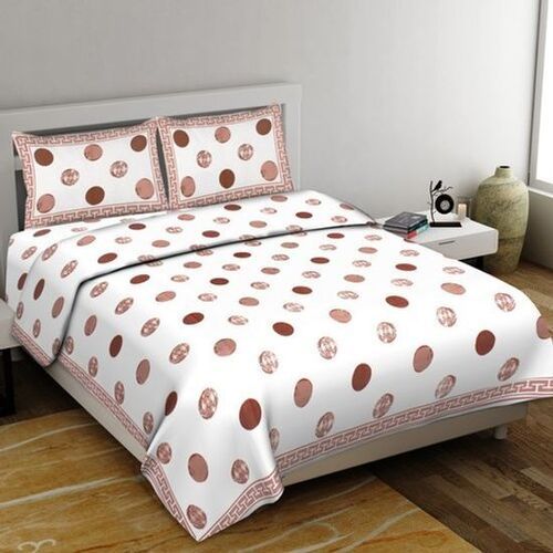 White Polka Dot King Size Cotton Double Bed Sheets With 2 Pillow Covers
