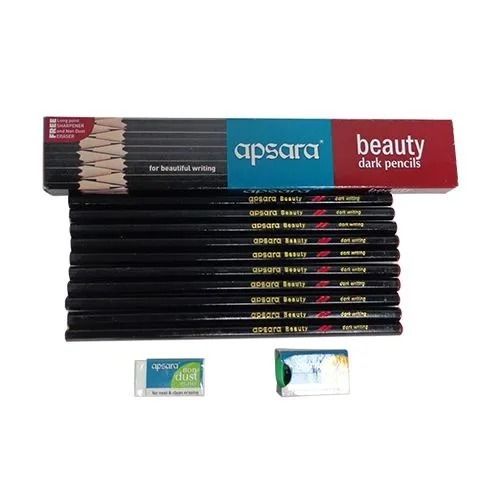 10 Pieces 8 Inch Size Wooden Body Apsara Beauty Black Dark Pencils Application: Commercial