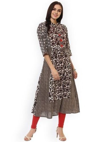 Brown Anti Wrinkle Ladies Printed Anarkali Suit