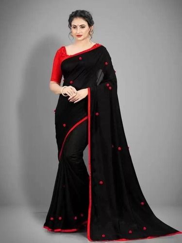 Casual Wear Comfortable Easily Washable And Breathable Black Georgette Saree 