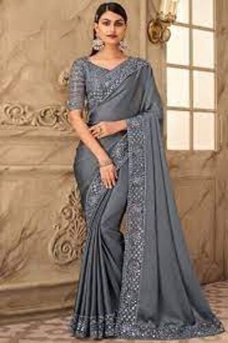 Georgette Fine Finish Comfortable Fancy Grey Saree