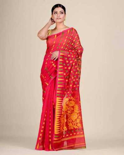 Handloom Saree With Blouse Piece, Machine Made And 5.5 Meter Width