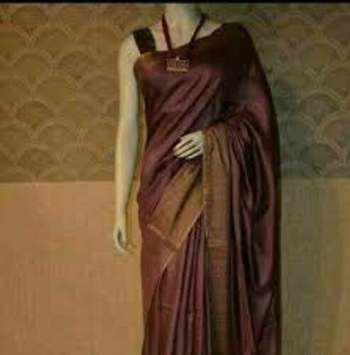 Indian Traditional Wear Stylish And Comfortable Lightweight Plain Brown Saree For Woman