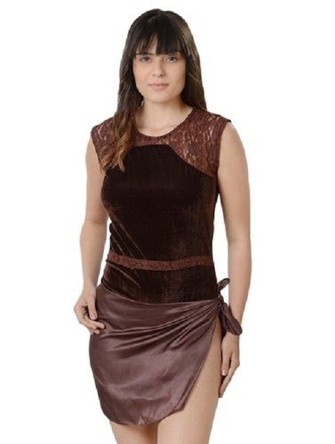 Silk Ladies Fancy Comfortable Soft And Smooth Brown Velvet Short Nighty