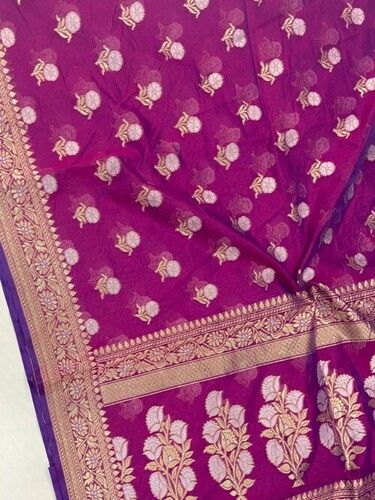 Ladies Purple Designer Printed Baranasi Saree With Unstitched Blouse