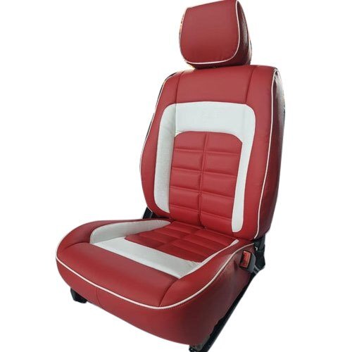 Set Of 2 Maroon And White Pu Leather Car Seat Cover For Four