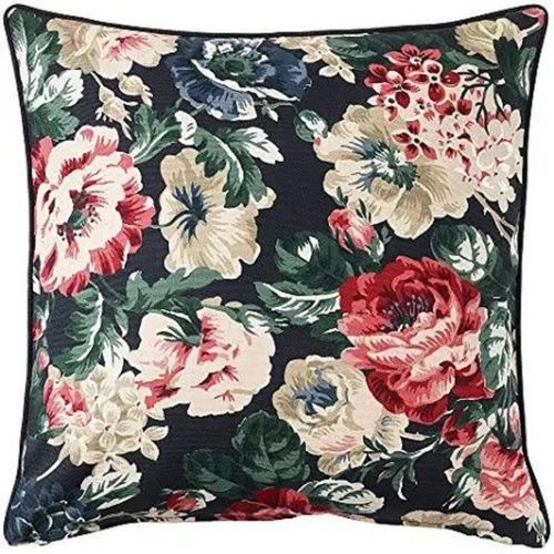 Cool White Square Shaped Floral Printed Fancy Soft Cotton Cushion Cover, 15X22 Inch