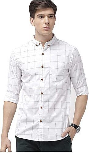 Casual Wear Regular Fit Long Sleeve Checked Cotton Shirt For Mens Chest Size: 43