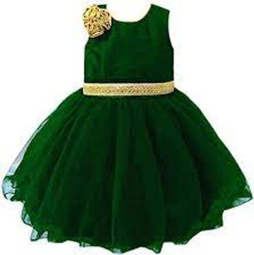 Comfortable And Stylish Gorgeous Design Netted Green Kids Frocks