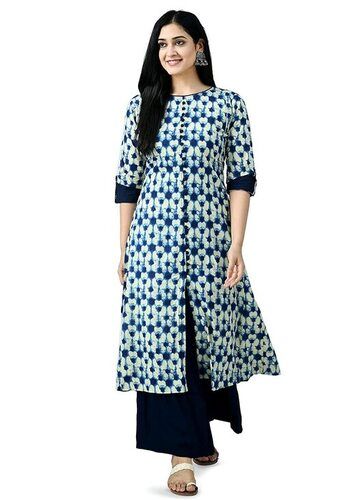 Ladies Stripes Cotton Long Length And 3/4th Sleeves Kurti