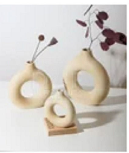 Round Shape White Ceramic Donut Flower Vase For Home
