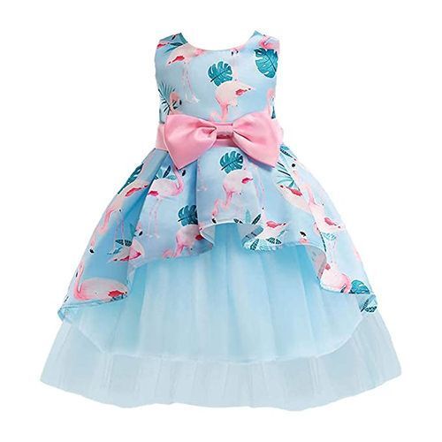 Modern Design Printed Pattern Casual Wear Sky Blue Designer Baby Frocks