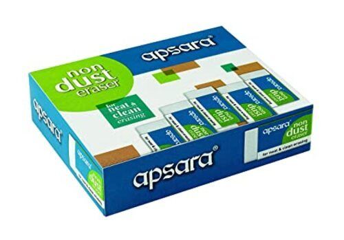 Neat And Clean Erasing Pack Of Five Pieces Rubber Material Apsara Non Dust Erasers Cardboard Paper