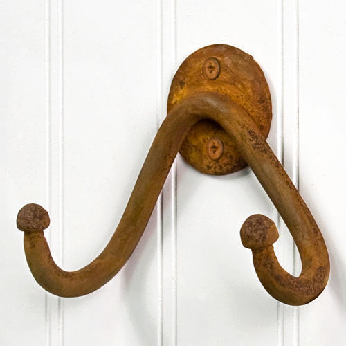 Rustic Hand Forged Double Coat Hook, Rust Finish