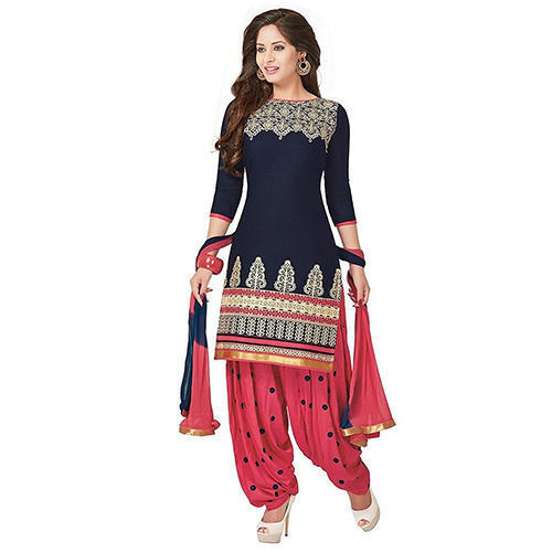 Blue Unstitched Digitally Printed And Embroidered Pure Chiffon And Cotton Salwar Suit