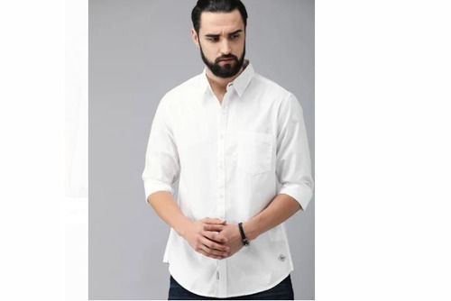 White Party Wear Full Sleeves Washable And Comfortable Plain Men'S Shirt Application: Industrial