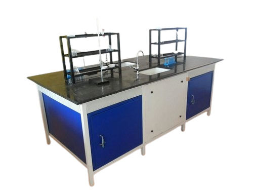 6 Feet Length 3 Feet Width White Blue And Black Rectangular Laboratory Table