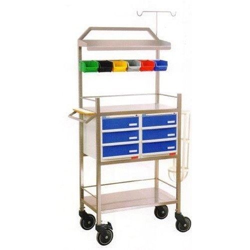 940 Mm Size Polished Finish Stainless Steel And Plastic Body Drug Trolley 