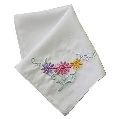  25 x 25 cm Size White Color Embroidered Handkerchief